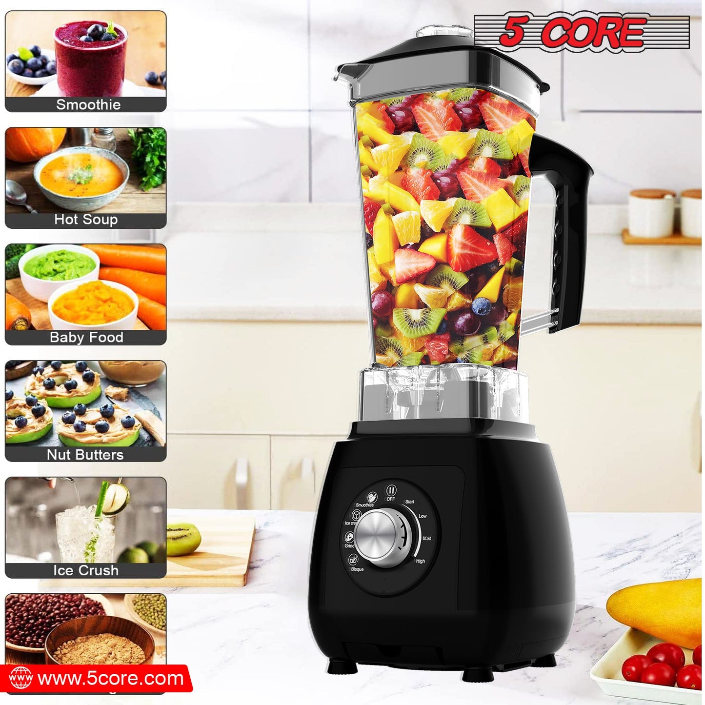 5Core Juicer Blender Machines 2000W Countertop Kitchen Smoothie Maker