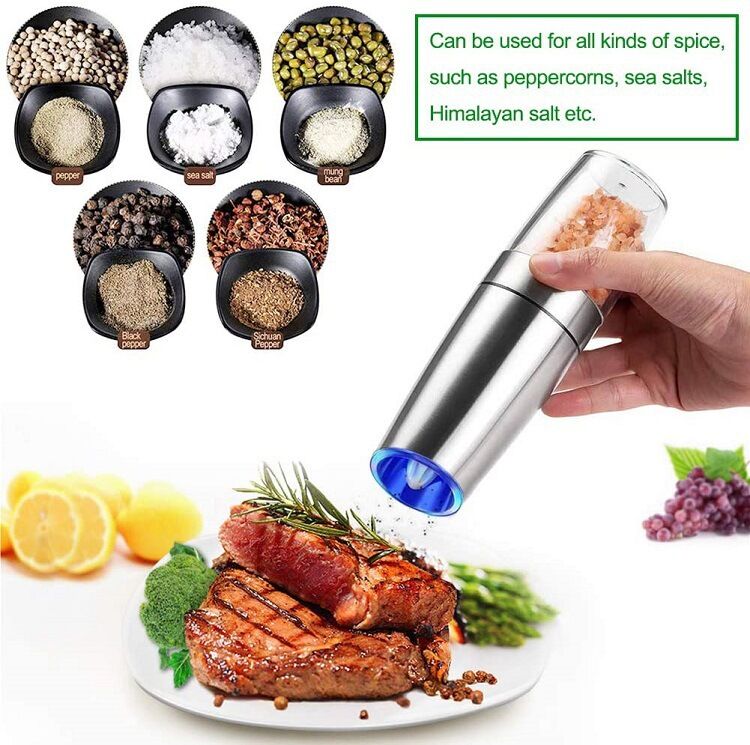 Stainless Silver Automatic Salt and Pepper Electric Grinder Pair of 2